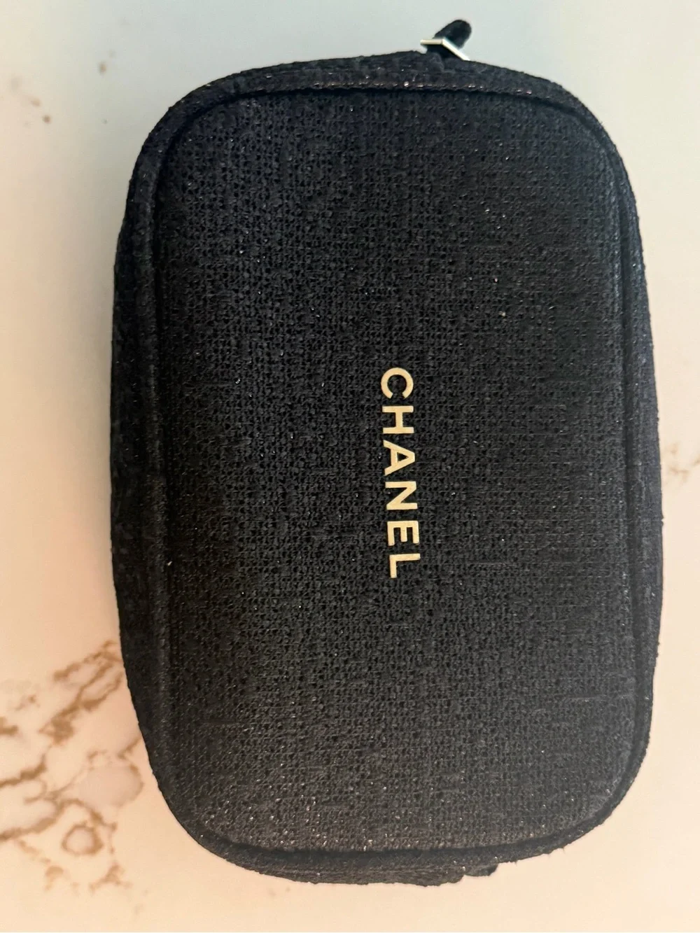 CHANEL Black tweed cosmetic case